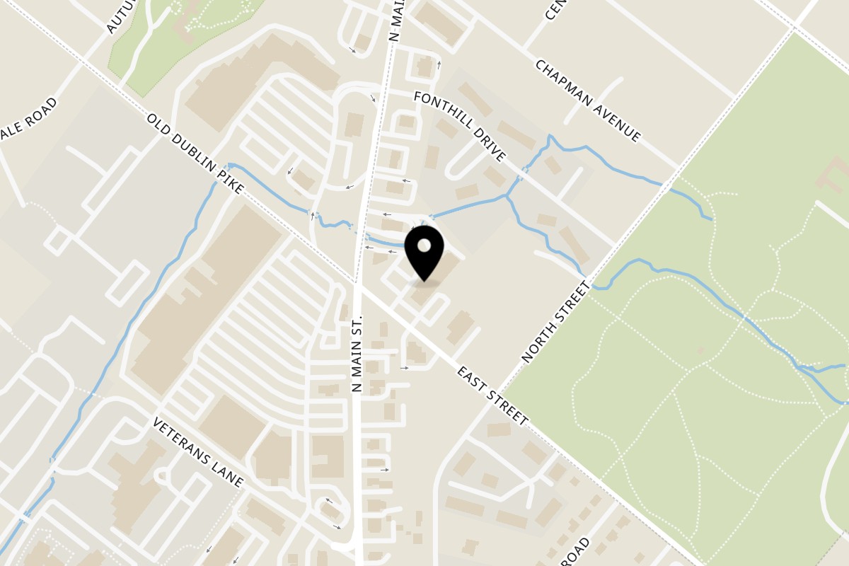 Map showing the location of Pizza Village on 499 East St in Doylestown